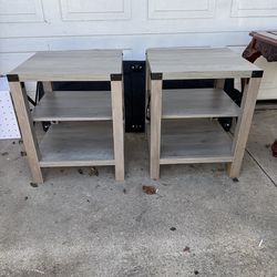 2 gray nightstands or side tables