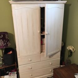 Shabby Chic French Country ivory solid wood armoire w/door