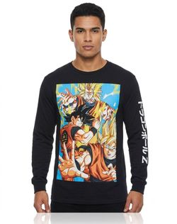 Dragon Ball Z Long Sleeve Shirt Goku Forms Anime Graphic Black Tee Men Size M