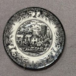Royal Stafford Fine Earthenware Plate - Black & White English Village Scene, Made in England, Dishwasher Safe, 10" Decorative Wall Hanging