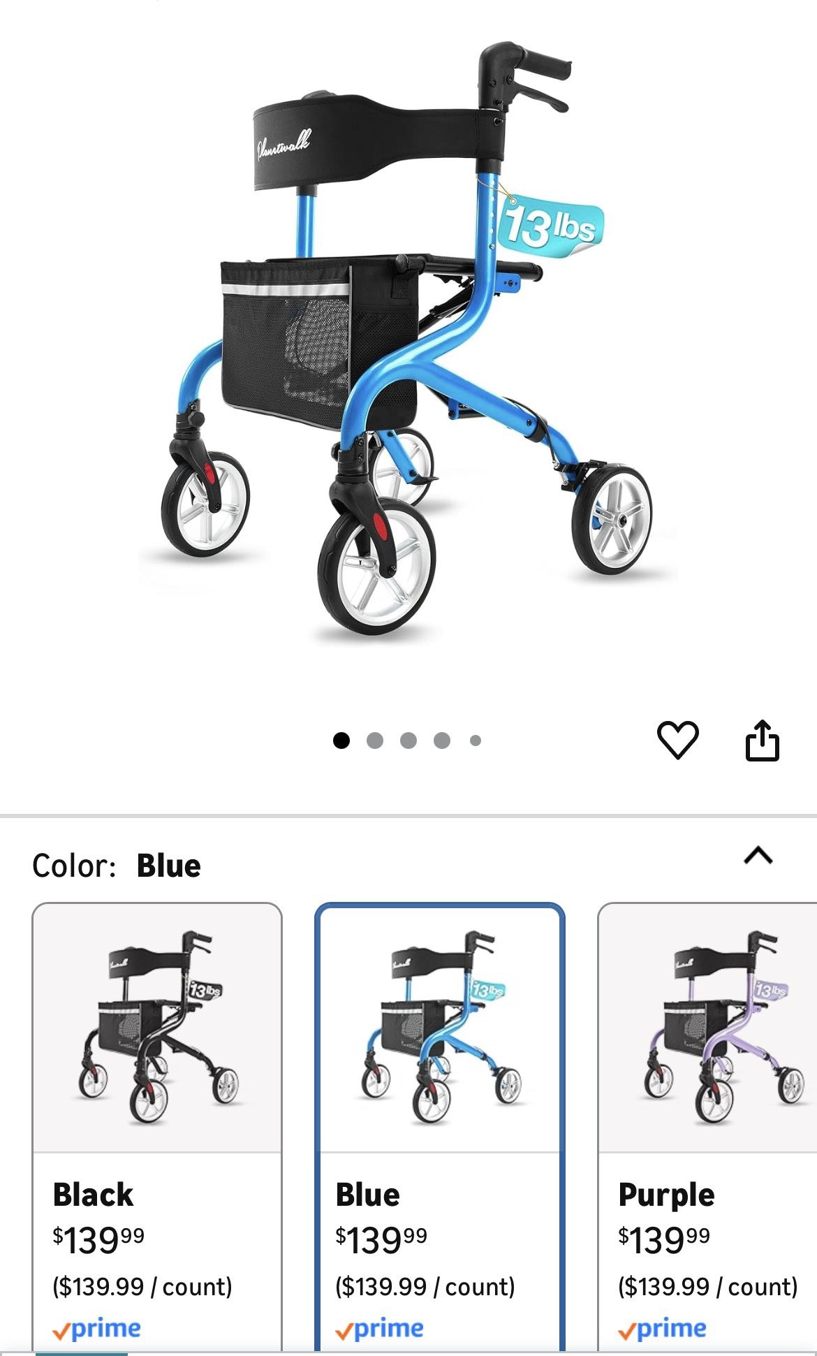 Rollator Walker Seat Light Weight 300 Pound Capacity