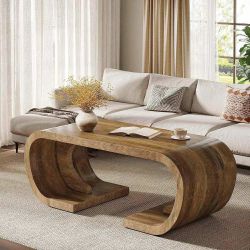 Coffee Tables for Living Room, 47" Modern Farmhouse C-Shaped Center Table, Heavy Duty Accent Table