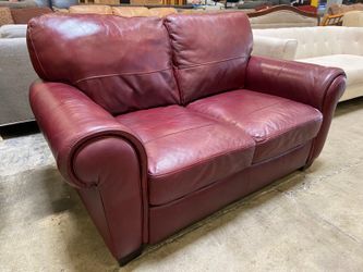 JASON FURNITURE Burgundy Leather Roll Arm Loveseat