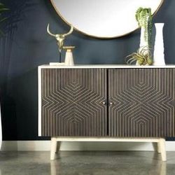 Brand New Solid Wood Black/white/gold Accent Cabinet
