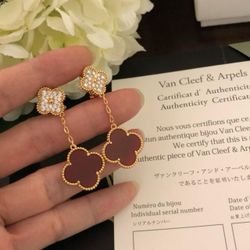 Van Cleef & Arpels Jewelry Red Mica Clover Earrings