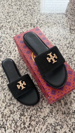 Black sparkle Tory slides