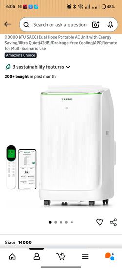 ZAFRO Smart Inverter Portable Air Conditioners, 14000 BTU (10000 BTU SACC) Dual Hose Portable AC Unit with Energy Saving/Ultra Quiet(42dB)/Drainage-fr
