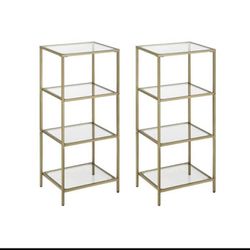 Set Of 2 Gold Frame 4 Tier Shelf With Tempered Glass (New In Box) 💥✨🦋😊🌸