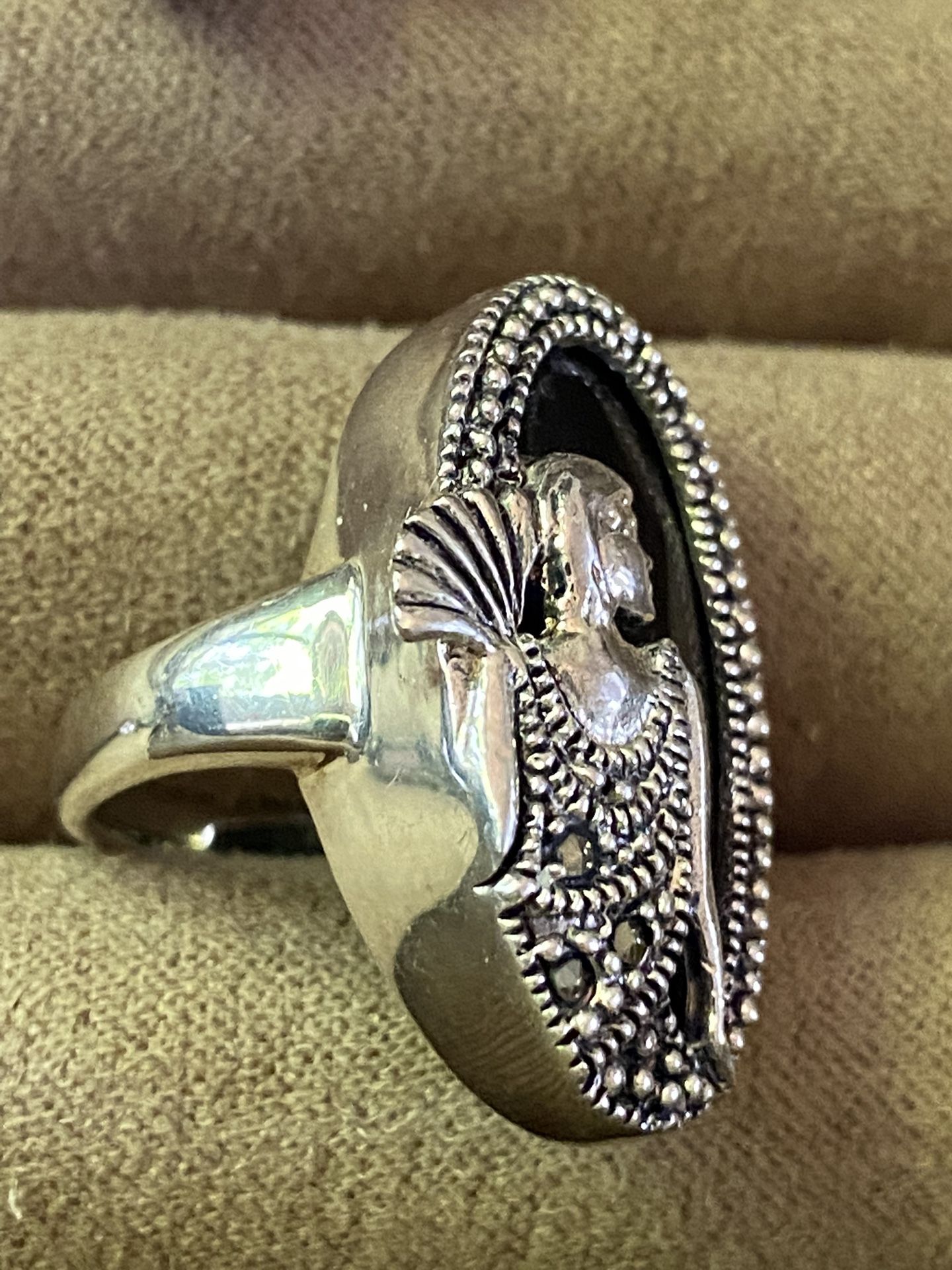 Vintage 925 BBJ Sterling Silver lady black stone Ring 5