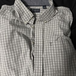 men’s light grey and white button up