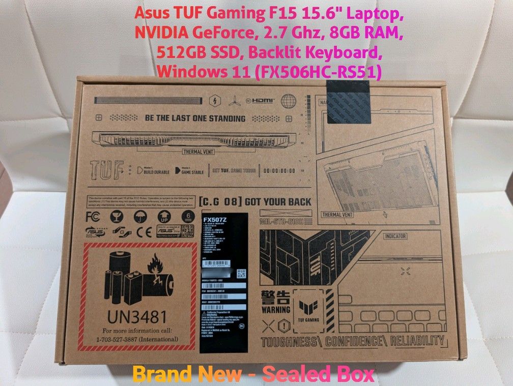 Asus TUF Gaming F15 15.6" Laptop, NVIDIA GeForce, 2.7 Ghz, 8GB RAM, 512GB SSD, Backlit Keyboard, Windows 11 (FX506HC-RS51)