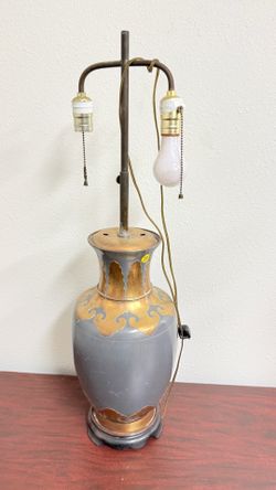 Vintage French table lamp antique brass pewter inlay arts & crafts French