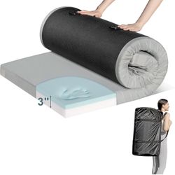 Memory Foam Camping Mattress Pad, Waterproof Portable Roll Up Mattress for Adults, Thick Floor Sleeping Mat Pad for Car Truck Tent with Tr