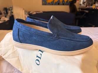 Loro Piano Blue Suede Slip-On Loafers
