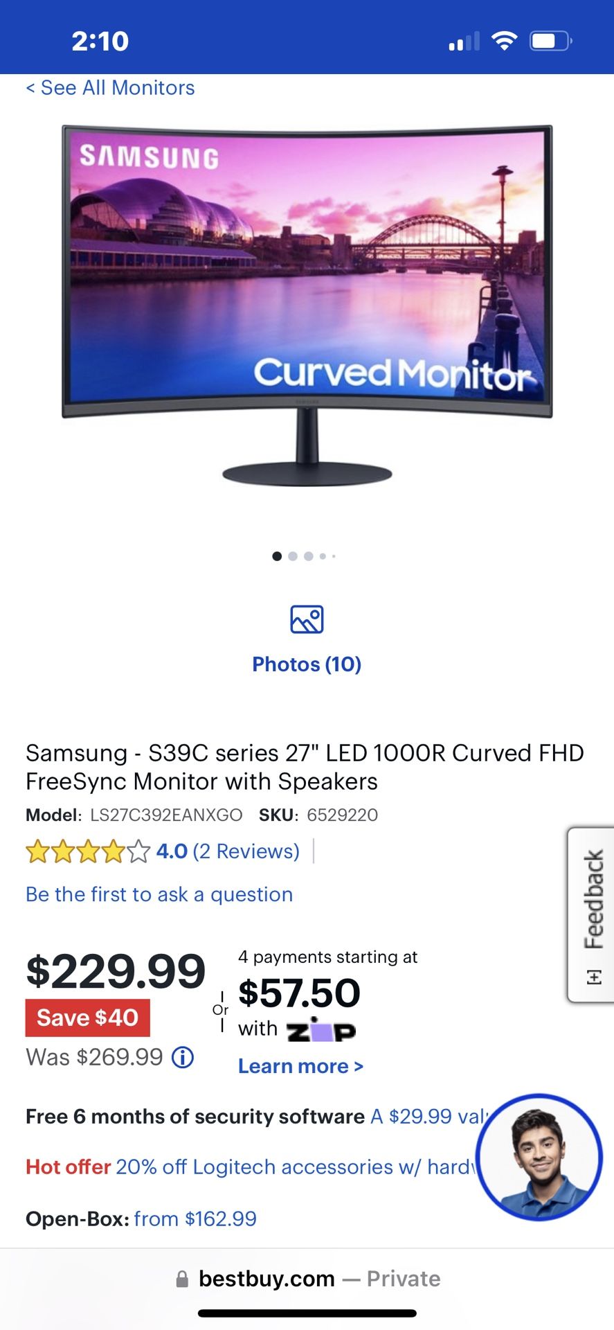 Used Samsung 27” LED Curved Monitor