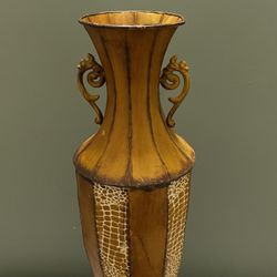 LARGE (26"H) DECORATED METAL VASE - price as posted is firm.