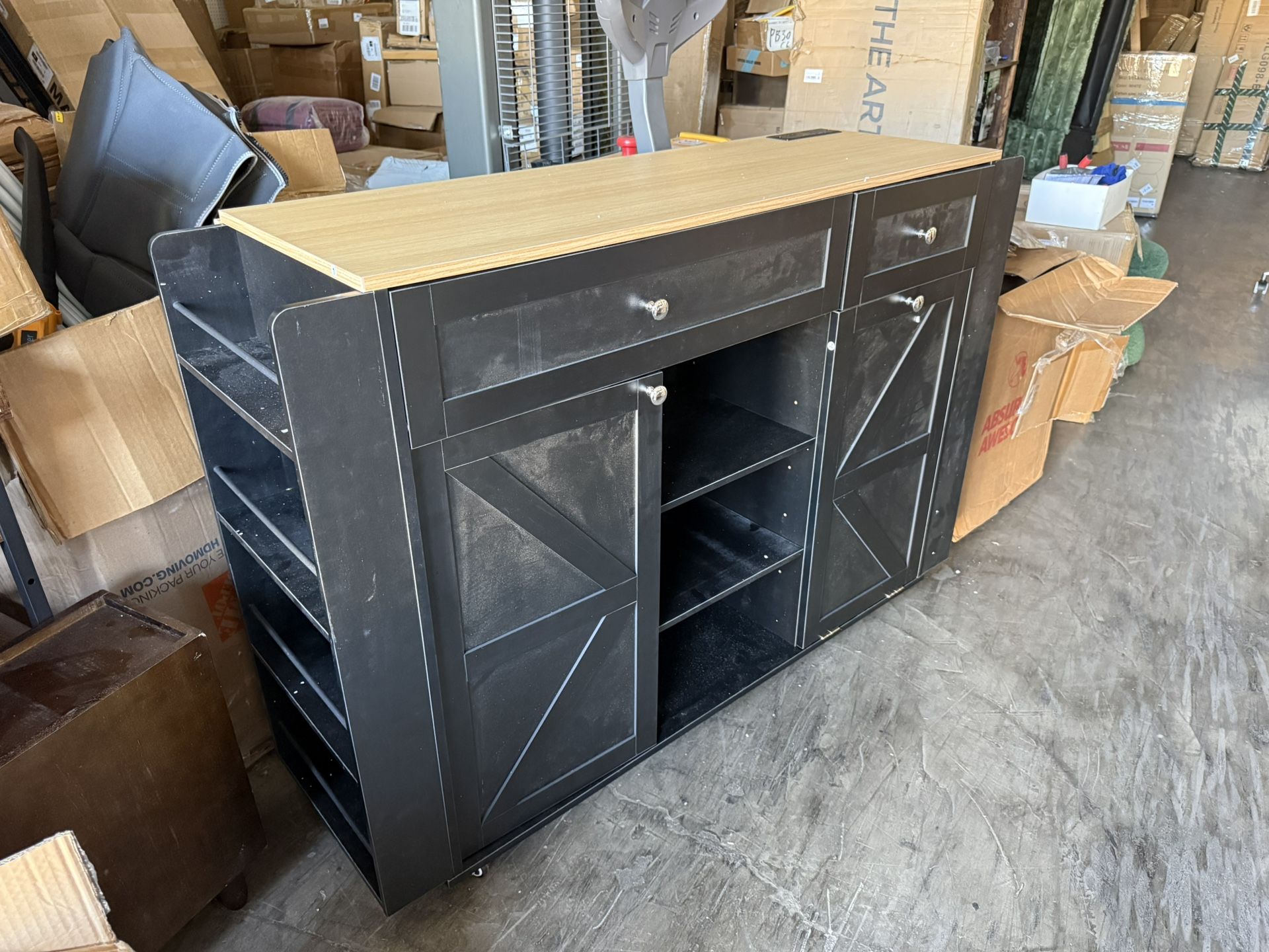 New 48" Kitchen Island Cart with Drop Leaf , 10 Gallon Storage and Tilt Out Trash Can Cabinet , Portable Kitchen Island with Wheels Drawer and Adjusta