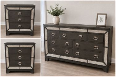 Elegant Mirrored Bedroom Set – Dresser + 2 Nightstands – $350 OBO