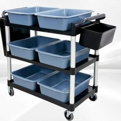 Restaurant Kitchen Utility Cart with 2 Side Trash Bin 6P2B
