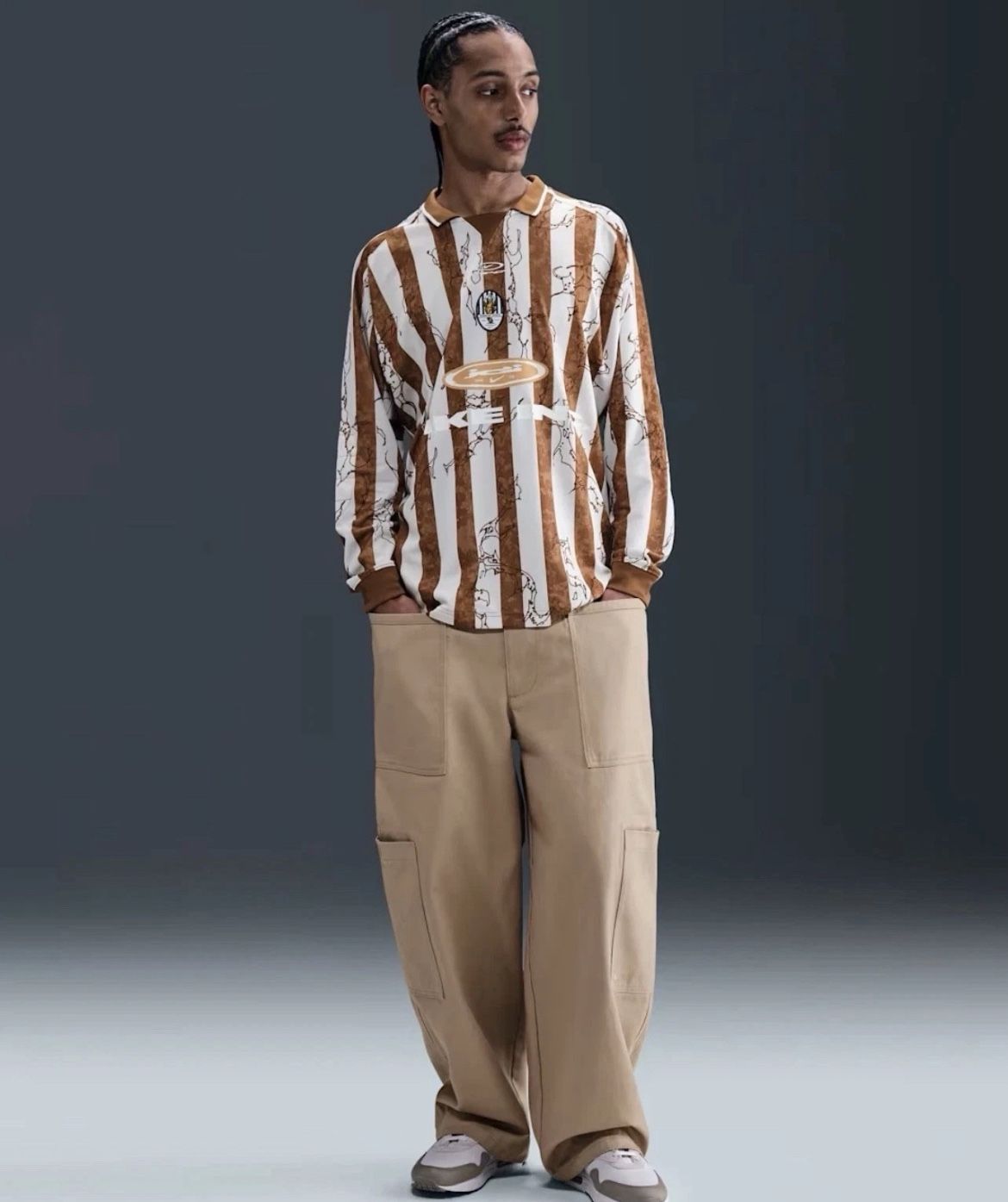 Nike INC Air LS Victory Soccer Jersey Light Brown Striped (IB9007-281) Men Sz XL & Medium