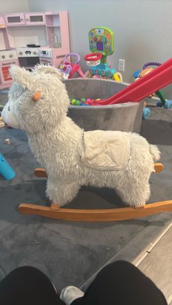 Wooden Plush Llama Rocking Horse – Soft Toddler Ride-On Animal