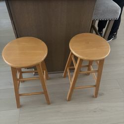 Pair of Wooden Round Bar Stools