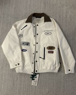 BS RABBIT SNOW BOARD AND OUTDOOR CASUAL XL WHITE JACKET (Variety Patch Snap Jacket White)