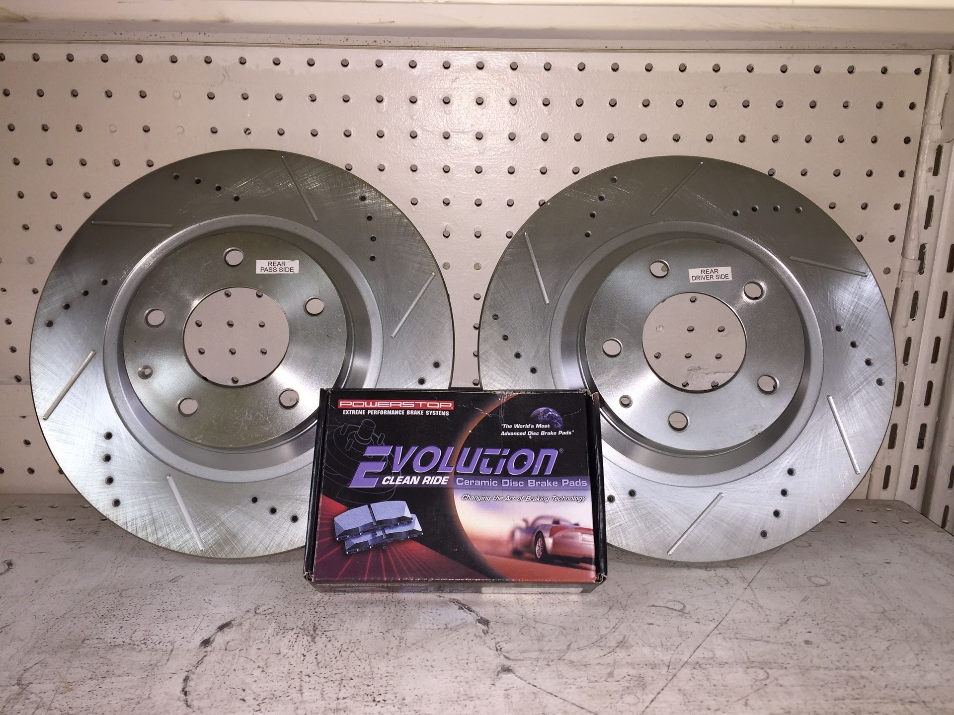 Mazda RX8 PowerStop Rear Rotors - Drilled and Slotted with Z16 Ceramic Brake Pads (NEW)