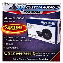 Alpine EL Series EL-E65-G Car Speakers 1 Set 6 1/2" 2-Way Coaxial Speaker System 160 Watts 🚨 Payment Options Available 🚨 No Credit Needed 🚨 