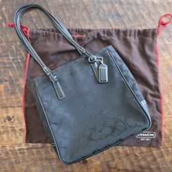 COACH Vintage Black Canvas Tote Signature Monagrammed Bag 6090