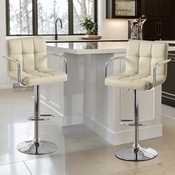 Adjustable height bar stool / pu leather bar stool / set of 2 bar stools / khaki color bar stool