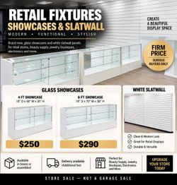 NEW White Glass Showcases & White Slatwall –