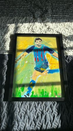 Framed Soccer Player Acrylic Painting Lionel Messi