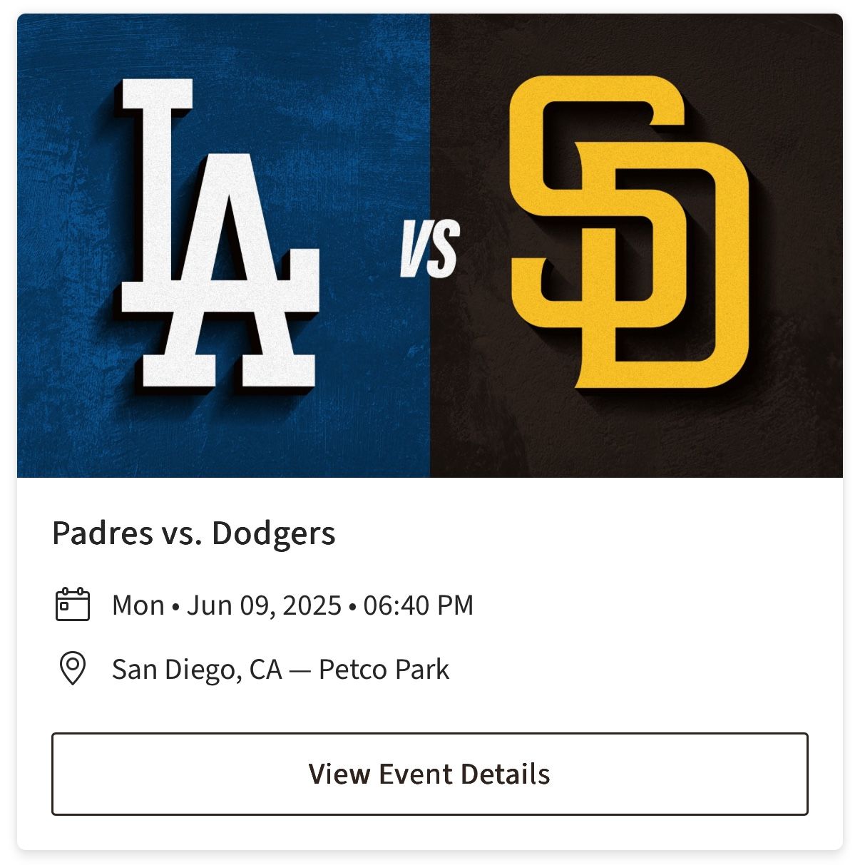 Pair Of Tickets - Dodgers v Padres Monday Night