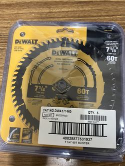 Blade Saw Dewalt 71/4” 60 T Carbure T 5 Pc $50