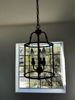 Matte Black 3-Light Lantern Chandelier – Modern Farmhouse Ceiling Fixture
