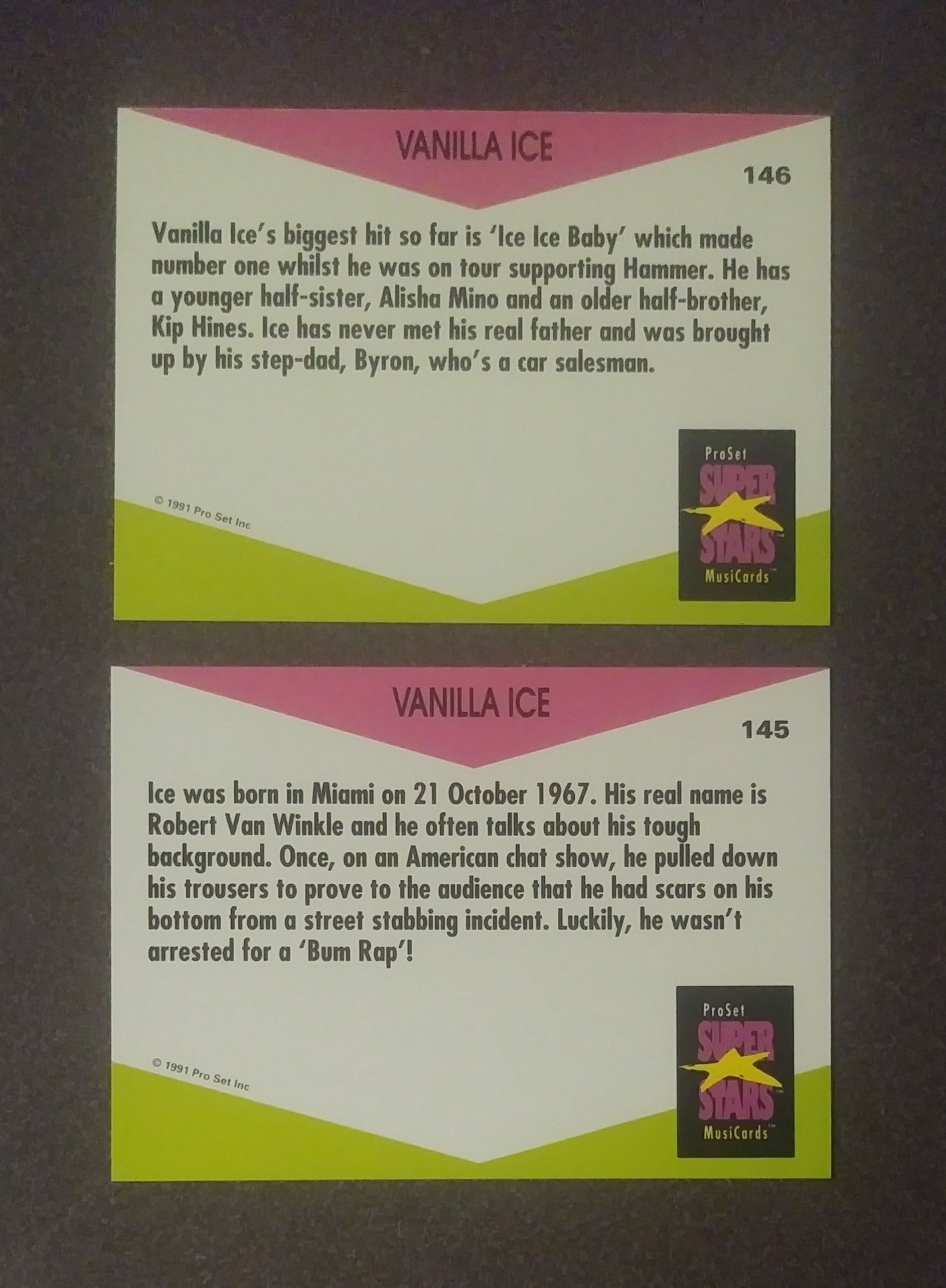 1991 ProSet Vanilla Ice #145 #146 Card Cards Lot Music Rap Artist Express Musicards Superstars Vintage Collectible Pro Set