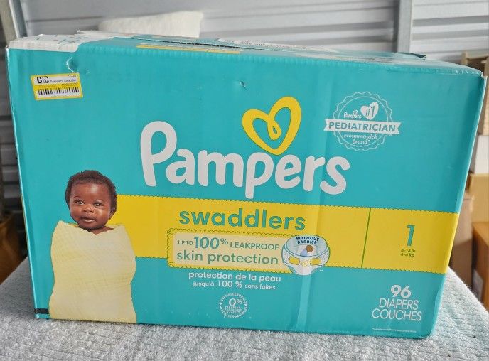 Pampers Swaddlers Diapers - Size 1, 96 Count, Ultra Soft Disposable Baby Diapers (Brand New)