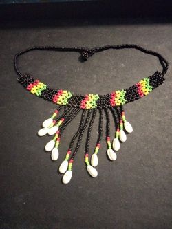 Beaded Fringe Necklace with Cowrie Shells