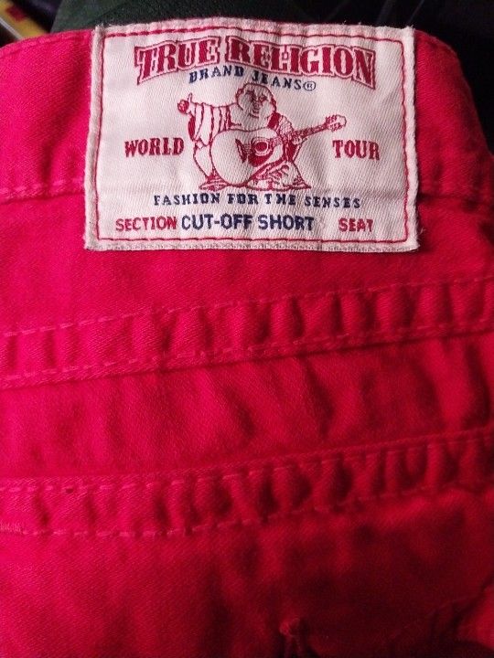True Religion Red Cut-Off Shorts Men's Size 33