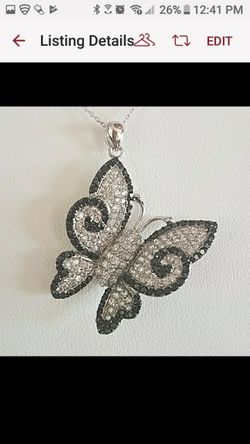 Sterling silver Black & White CZ Butterfly Necklace 2pc set