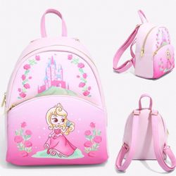 Disney Loungefly pink mini backpack Sleeping Beauty Aurora chibi with princess castle
