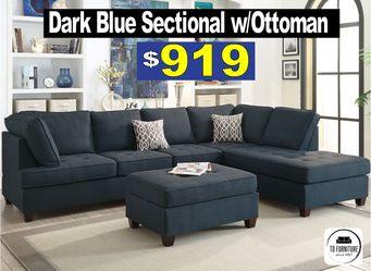 Dark Blue Sectional with ottoman