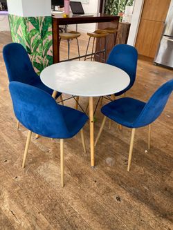 Blue Suede chairs w/ wooden legs