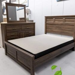 Dark Brown 5 Pcs Bedroom Set Queen or King Bed Dresser Nightstand Mirror Chest 
