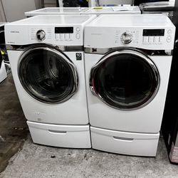 SAMSUNG FRONT LOAD WHITE WASHER AND GAS DRYER