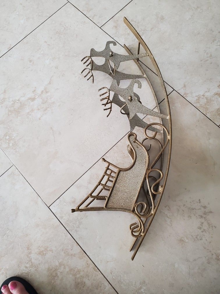 Silver Gold Metal Santa Sleigh Candle Holder