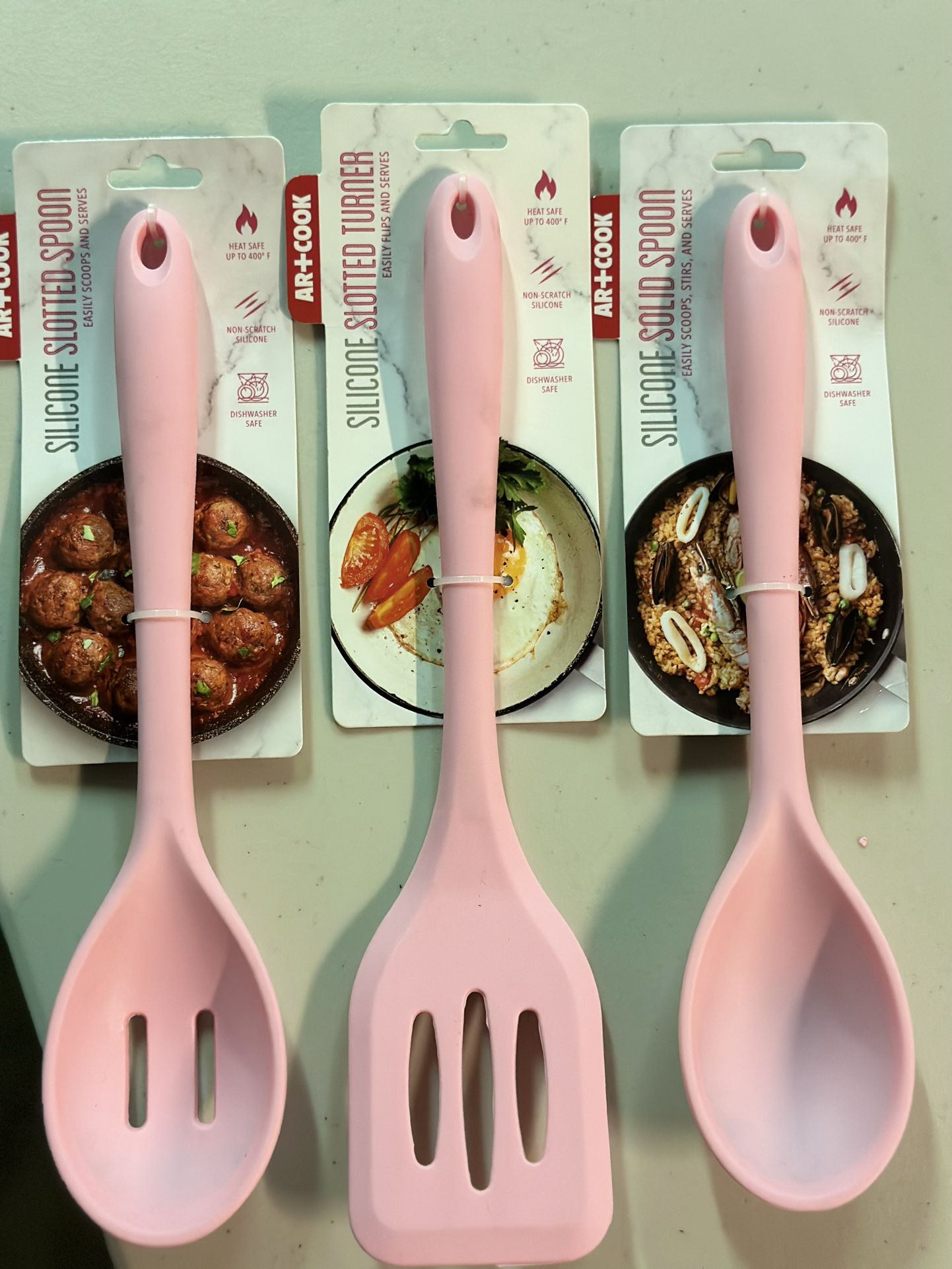 AR+COOK Pink Utensils Silicone Solid Spoon, Turner 