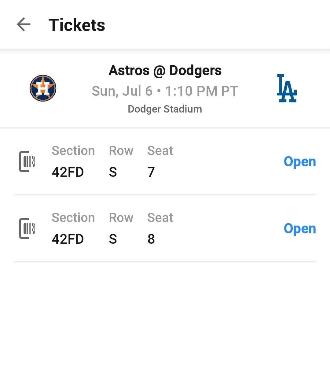 Dodgers Vs Astros 7/6 @ 1:10 PM