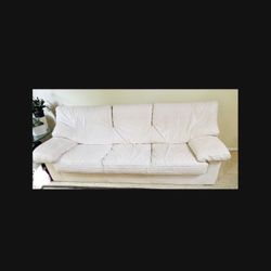 Italian Leather Couch Sofa Real Leather, white beige cream 84x 36”